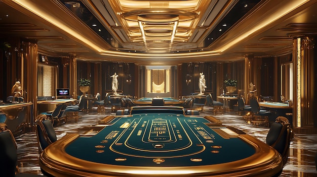 Luxury Casino Interior with Green Table and Gold Accents