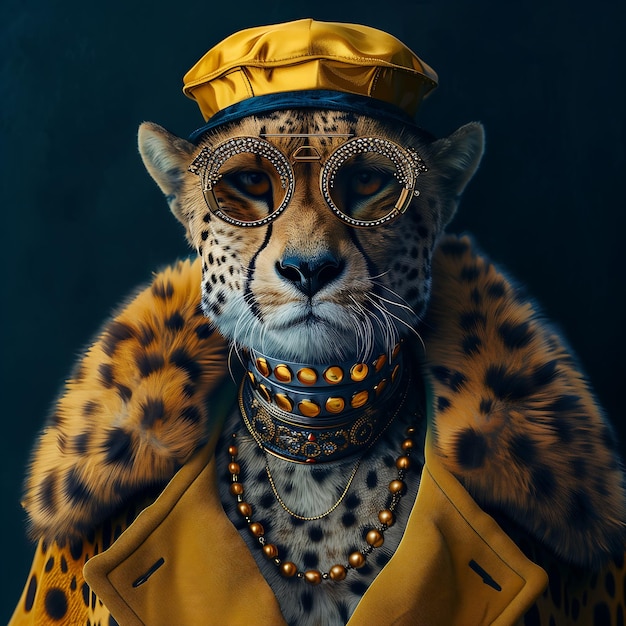 Luxury cheetah in yellow and blue in glasses