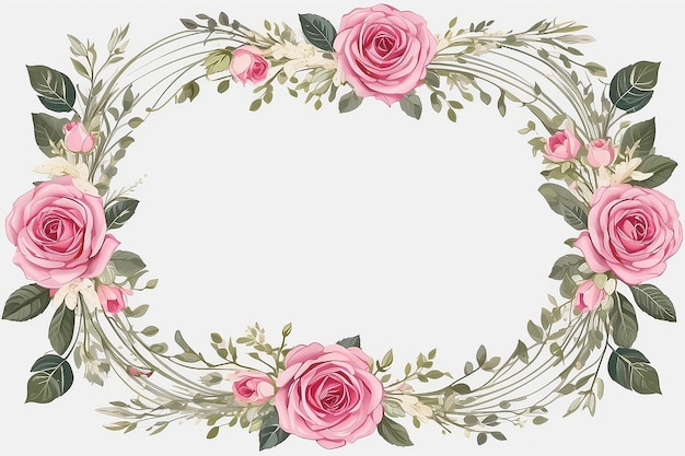 Luxury Circular Rectangle Line Shape Rose Flower Wreath Clipart