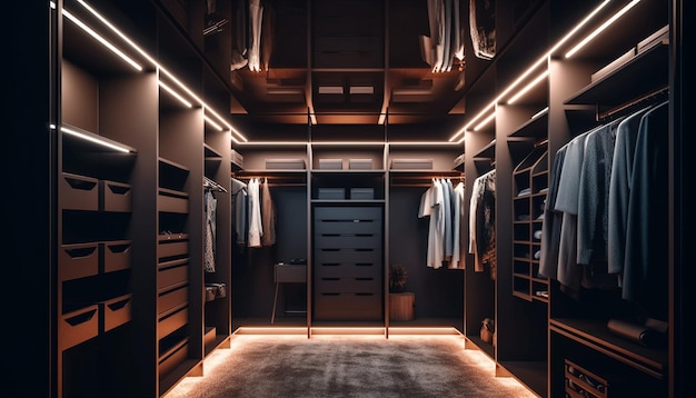 Luxury clothing collection stored in modern closet generated by AI