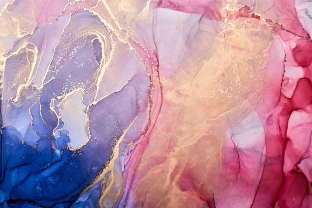 Luxury colorful abstract background in alcohol ink technique, golden liquid painting marble texture, scattered acrylic blobs and swirling stains, printed materials