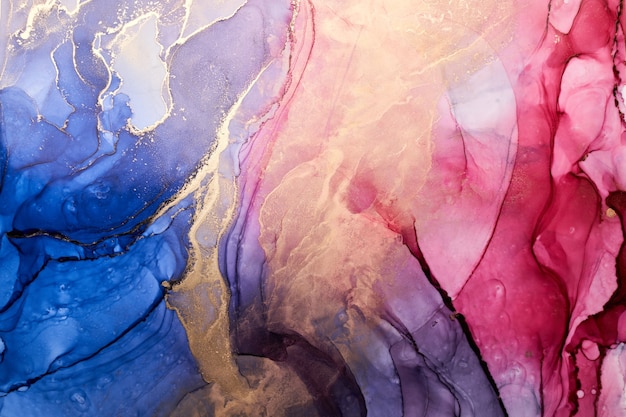 Luxury colorful abstract background in alcohol ink technique, golden liquid painting marble texture, scattered acrylic blobs and swirling stains, printed materials