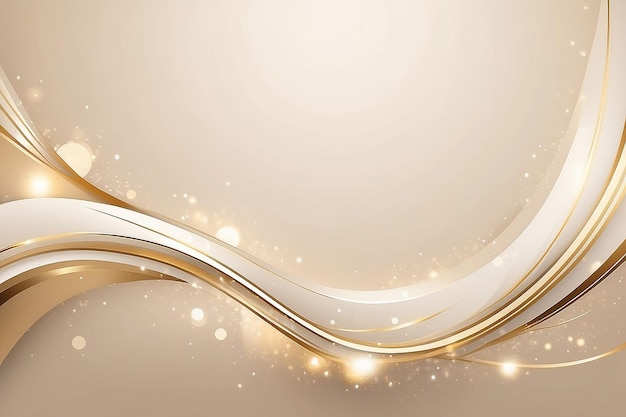 Luxury cream color background with golden line elements and curve light effect decoration and bokeh