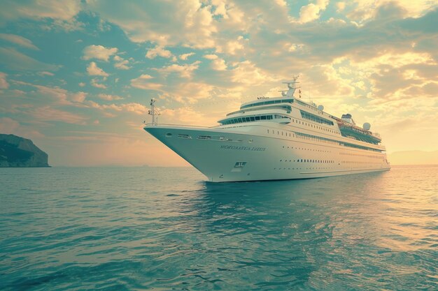 Luxury cruise ship in the ocean during morning exclusive travel for summer vacation