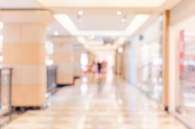 Luxury department store shopping mall interior abstract defocused blur with bokeh background concept of shopping seasons design