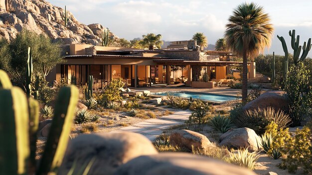 Photo luxury desert oasis mansion villa