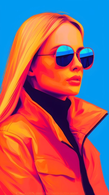 luxury design female model risograph neon synthwave