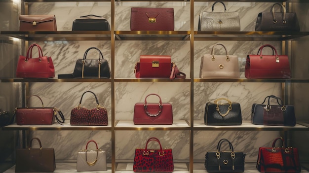 Luxury Designer Handbags Display on Shelves