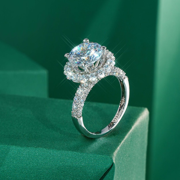 Luxury diamond ring in focus on paper