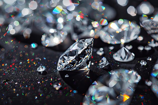 Photo luxury diamonds of various sizes for fashion and industrial use arranged on black surface for viewing and evaluation