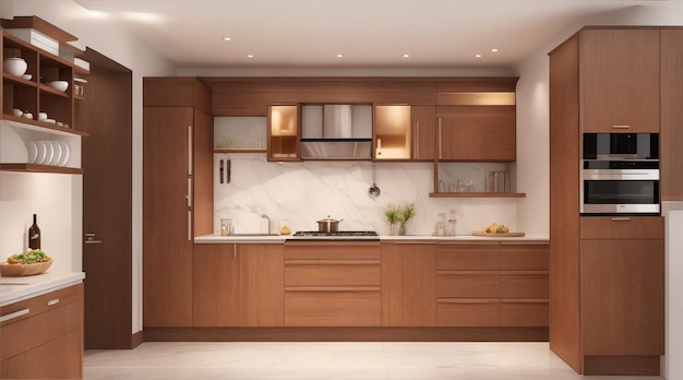 Luxury domestic kitchen with elegant wooden design Generative AI