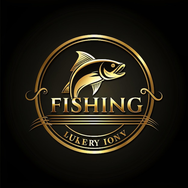 Photo luxury and elegant gold circle fishing logo template vector luxury and elegant gold circle digital fish