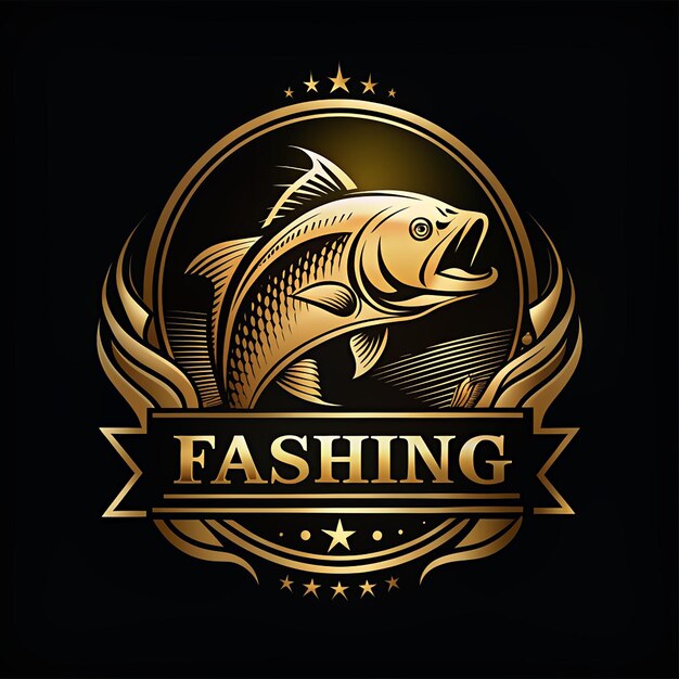 Photo luxury and elegant gold circle fishing logo template vector luxury and elegant gold circle digital fish