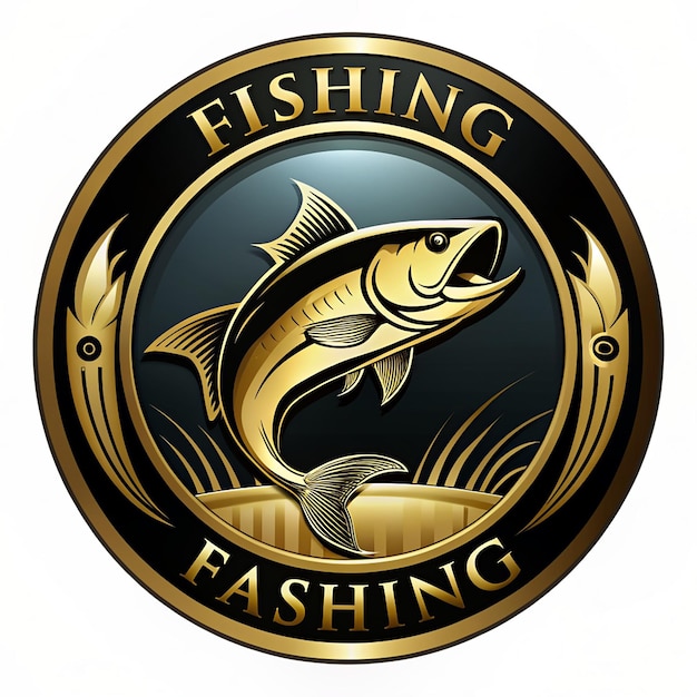 Photo luxury and elegant gold circle fishing logo template vector luxury and elegant gold circle digital fish