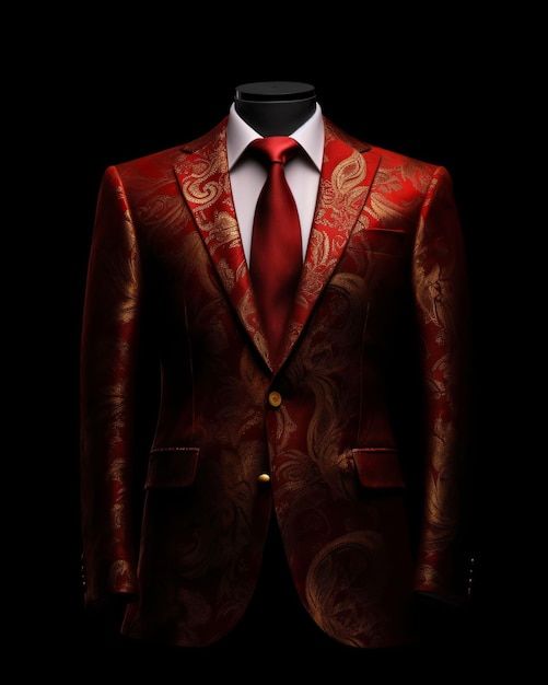 Luxury and Elegant Red Men's Suit with Abstract Motif Isolated on Black Background Generative AI