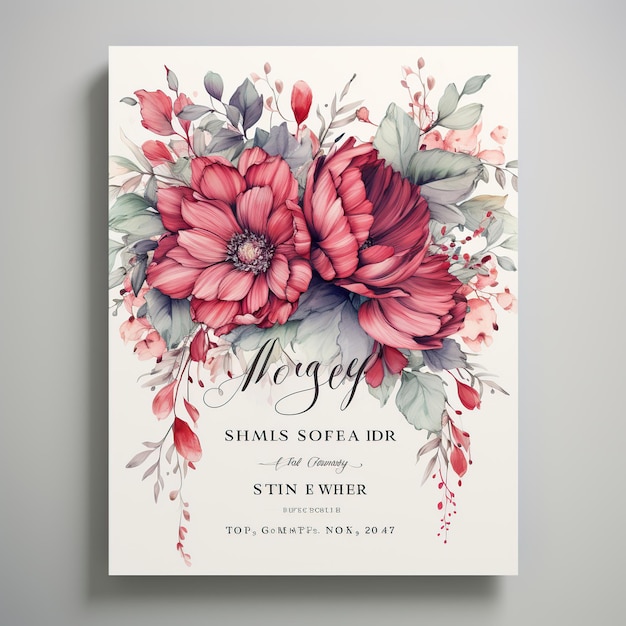 Luxury elegant wedding invitation card with beautiful nature watercolor flower AI generated image