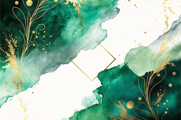 Luxury emerald with gold glitter and water abstract colors