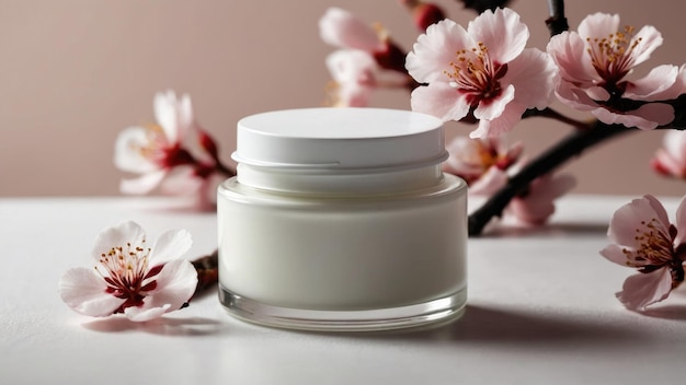 Luxury face cream jar on a soft pink silk