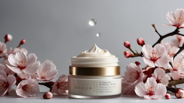 Luxury face cream jar on a soft pink silk