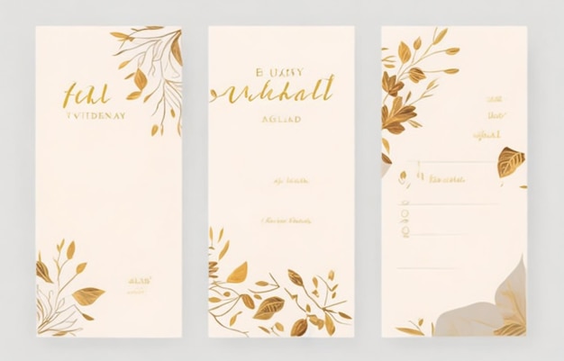 Luxury fall wedding invitation card template Watercolor card with gold line art leaves branches