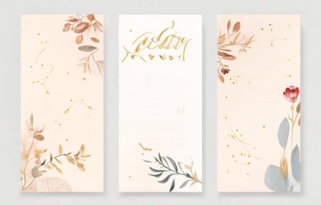 Luxury fall wedding invitation card template Watercolor card with gold line art leaves branches