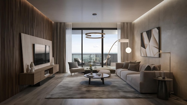 Luxury fashionable modern design apartment with a free layout in a minimal style