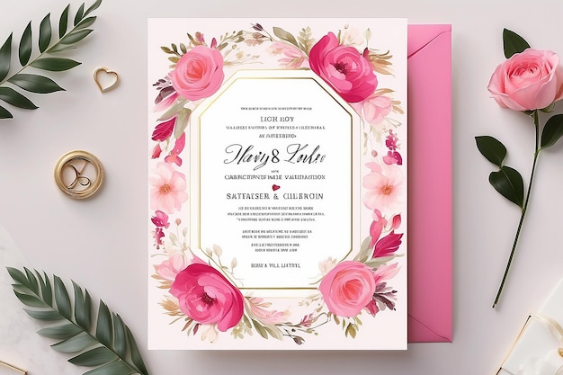 Luxury Floral Pink Valentine Wedding Invitation