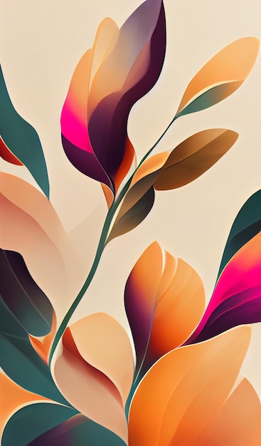 Luxury flowers digital illustration background with colorful colors in line art style Botanical poster with watercolor leaves in art line style for decor design wallpaper packaging