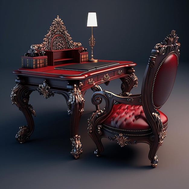 Luxury french style antique writing wooden desk table furniture AI Generated image