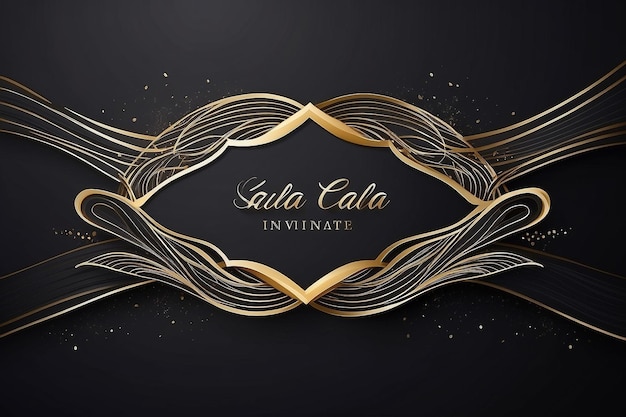 Luxury gala invitation card background vector Golden elegant wavy gold line pattern