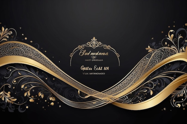 Luxury gala invitation card background vector Golden elegant wavy gold line pattern