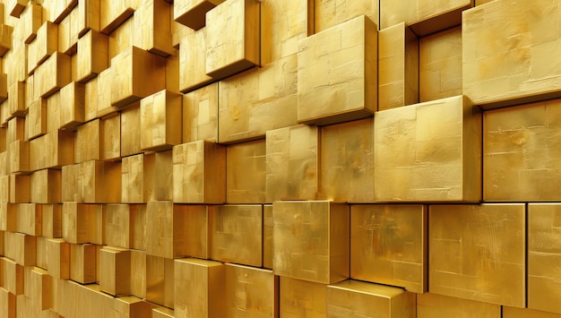 Luxury geometric wall with gold texture and modern metal cube