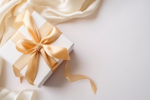 Luxury gift box with silk and ribbon copy space Generative AI