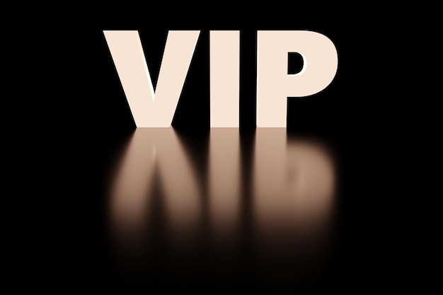 Luxury glass inscription VIP on black podium soft light smooth background 3d rendering