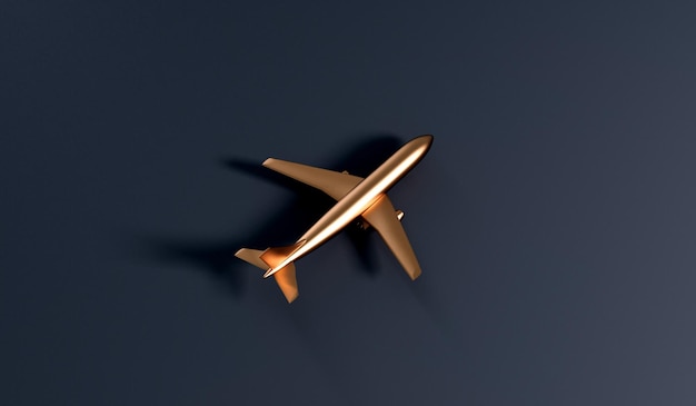 Luxury gold airplane against a dark background VIP travel concept 3D Rendering