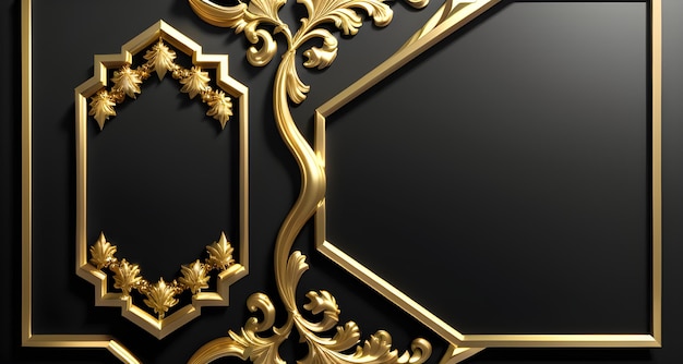 Luxury Gold and Black Banner with copy space for ethnic Ramadan Eid Mubarak Greetings Generative AI