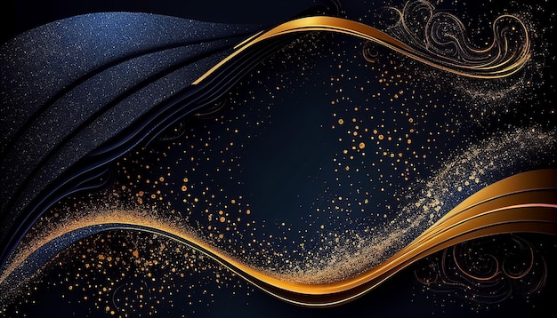 Luxury gold and dark blue background with shiny shape Generative AI