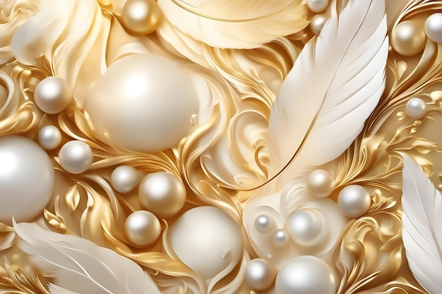 Luxury golden background illustration feather pearls