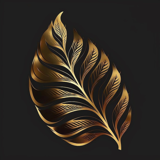 Luxury golden floral design leaf black background AI Generated Art