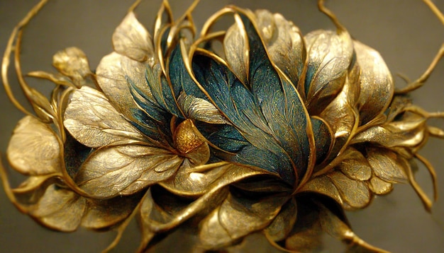 Luxury golden flower decorative background Beautiful precious metal floral art 3D illustration