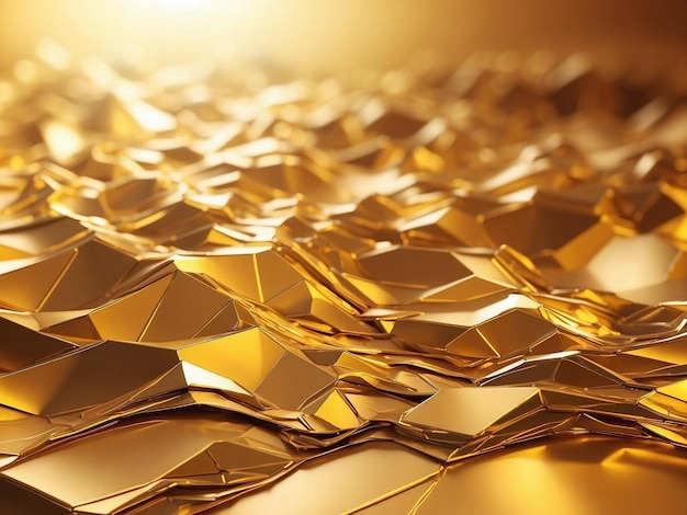 Luxury golden metallic polygon waves abstract background with copy space