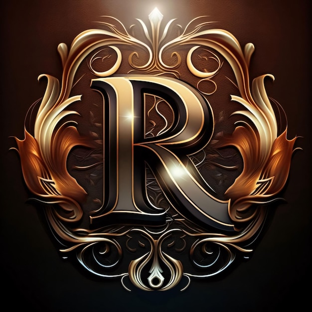 Luxury golden monogram with ornament Letter R in the center