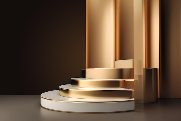 luxury golden podium with white color cylinder base