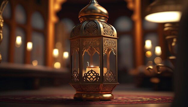 luxury golden ramadan lamp islamic background ai generated