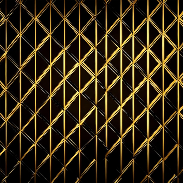 Luxury hexagonal abstract black metal background with golden light lines Generated AI