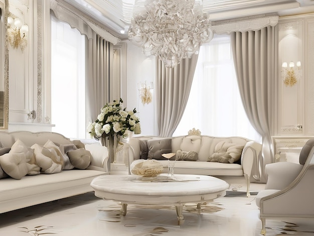 Luxury home interior with elegant decoration modern design and comfortable furniture