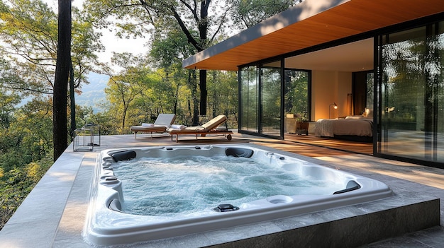 Photo luxury hot tub with forest view