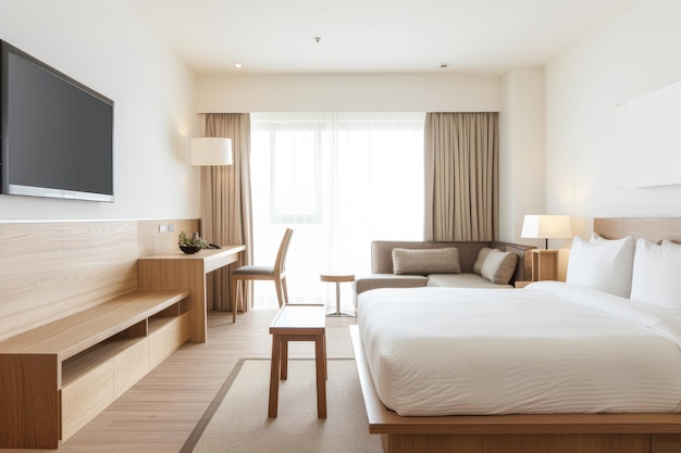 Luxury hotel room in neutral and beige colors with copy space Hotel Real Estate investment conceptual image