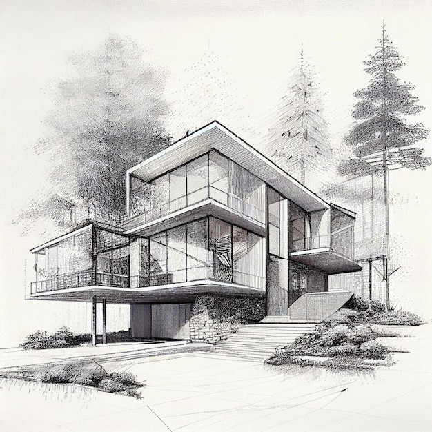 Luxury house architecture drawing sketch plan blueprint