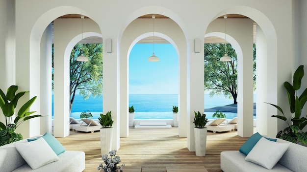 Luxury house and resort on the beach for sea views and living 3D rendering